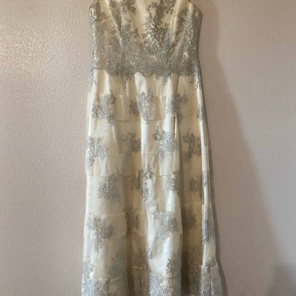 Kay Unger Cream and Silver Dress